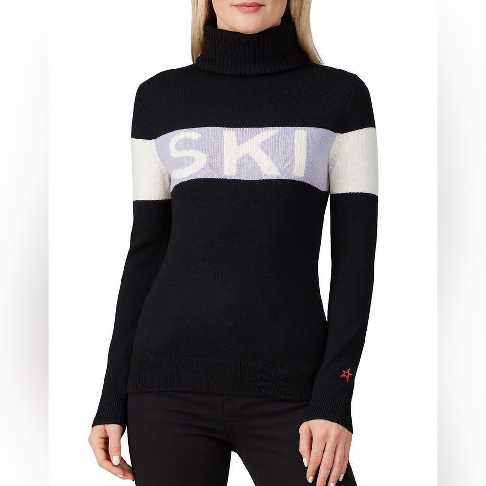 Perfect Moment Ski Merino Wool Sweater Mock Neck Base Layer S Black Blue Purple